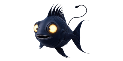 Cartoon anglerfish with glowing eyes isolated on transparent background png