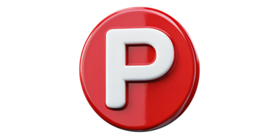 Red circular button with letter p isolated on transparent background png
