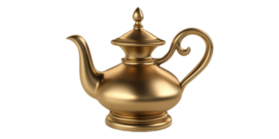 Elegant golden teapot with curved handle isolated on transparent background png