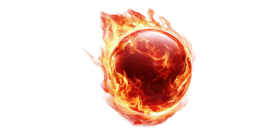Fiery red sphere engulfed in flames isolated on transparent background png