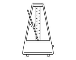 Hand drawn cute outline illustration of metronome. Flat steady pulse device in line art doodle style. Rhythm or beat sticker, icon. Vintage music clock. Sound timer. Isolated. vector