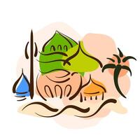 hand draw greeting card with mosque and palm tree vector