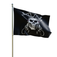 Pirate flag 3d render with skull and crossbones png