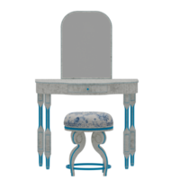 A vanity table with a mirror and stool png