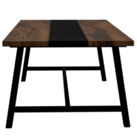 A table with a black base and wooden top png