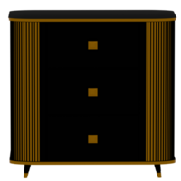 3d black and gold chest of drawers with three drawers png