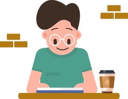 Man Reading Books to Prepare for a Test vector