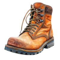 Rustic Brown Leather Work Boot with Worn Look png