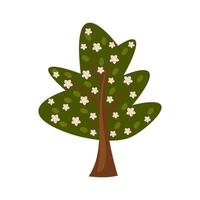Spring blooming green tree. Green tree with white flowers. Apple tree or Bird Cherry tree. Springtime. vector