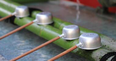 Purification trough at Kanda shrine in Tokyo closeup video