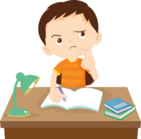 Smart boy writing neatly in his notebook with enthusiasm png