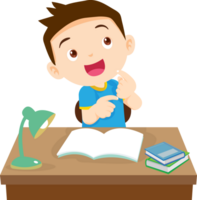 Smiling student with books and a pencil, ready to learn png