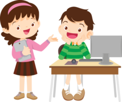 School kids practicing language skills using an e-learning app png