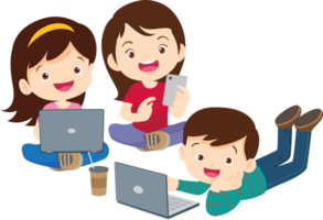 Smart kids using digital notebooks for classroom assignments png