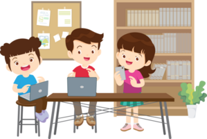 Smart students using a computer to complete their homework png