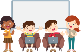 Smart kids developing coding skills with digital learning png