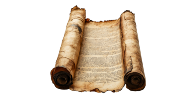 Ancient scroll with handwritten text isolated on transparent background png