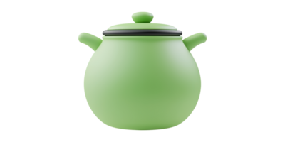 Green ceramic pot with handle and lid isolated on transparent background png