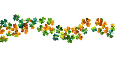 Colorful clover leaves aligned in a wavy pattern isolated on transparent background png