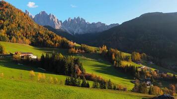 Val di Funes and village Santa Maddalena. Dolomites, Italy video