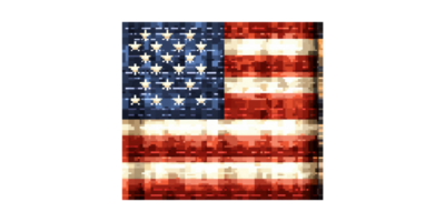 Pixelated american flag with star and stripe pattern isolated on transparent background png