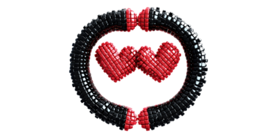 Pixelated heart symbol formed by black and red blocks isolated on transparent background png