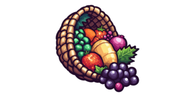 Cornucopia with fruits and vegetables isolated on transparent background png