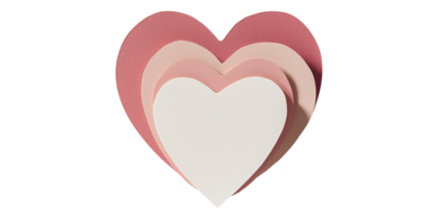 Layered paper hearts in shades of pink and white isolated on transparent background png
