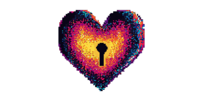 Pixelated heart with keyhole symbol isolated on transparent background png