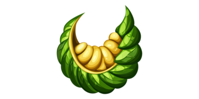 Green leaf cocoon with gold details isolated on transparent background png