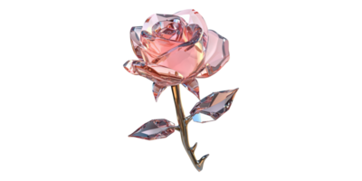 Crystal pink rose with green stem isolated on transparent background png