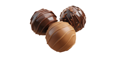 Three assorted chocolate truffles isolated on transparent background png