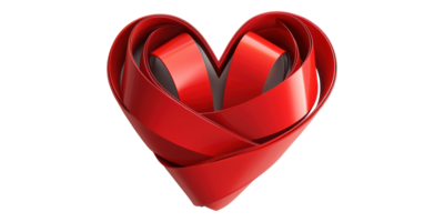 Shiny red ribbon folded into heart shape isolated on transparent background png