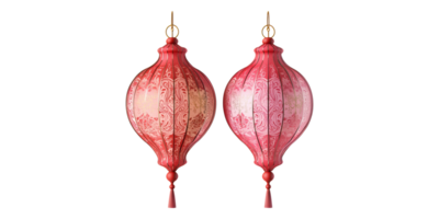 Red traditional lanterns with decorative patterns isolated on transparent background png