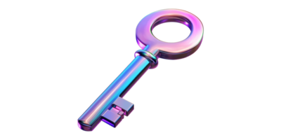 Metallic iridescent key isolated on transparent background png