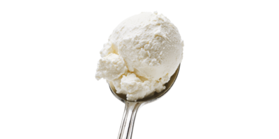Single scoop of vanilla ice cream on spoon isolated on transparent background png