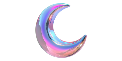 Crescent moon with iridescent surface isolated on transparent background png
