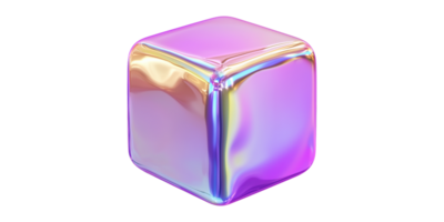 Iridescent 3d cube reflecting rainbow lights isolated on transparent background png