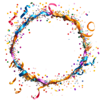 a circle of colorful confetti and ribbons on a transparent background png