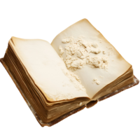 an open book with a white powder on transparent background png