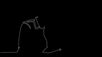 Self drawing continuous line animation of young man using laptop video