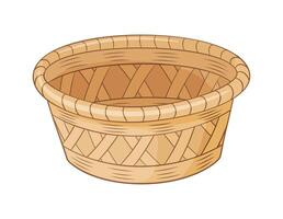 Empty wicker basket , handmade container or pannier Hand drawn Trendy flat style isolated Decorative accessories for storage or carrying for web graphic design. illustration vector