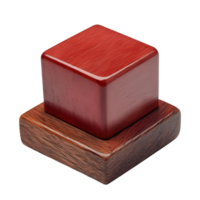 a red and brown cube on top of a wooden base transparent background. png