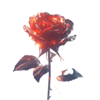 a red rose with glowing leaves on transparent background. png