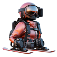 a man in a helmet and goggles sitting on a snowboard transparent background. png