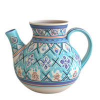 Blue and White Ceramic Teapot with Intricate Geometric and Floral Patterns A Detailed Look at its Design and Craftsmanship png