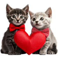 Adorable Kittens with Bows Share a Heart, Symbol of Love and Affection for Valentine's Day png