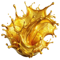 Golden oil splash in motion creating fluid shapes png