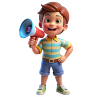 Smiling little speaker using a megaphone png