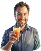 Fresh juice and a cheerful man enjoying the moment png